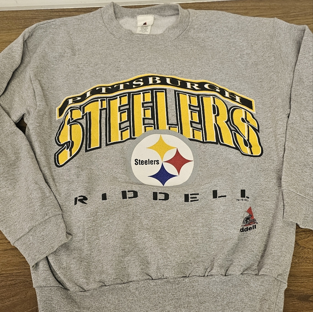 VINTAGE Pittsburgh Steelers Riddell Gray Sweater Size LARGE